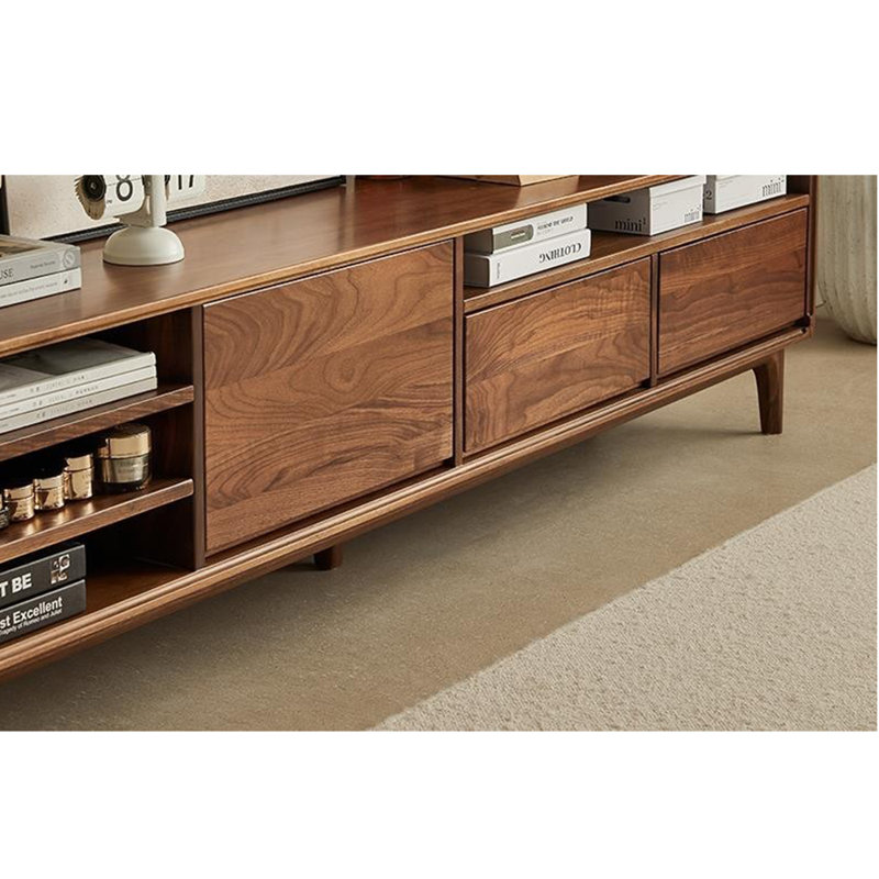 Meuble télé simple en noyer noir moderne, 87"