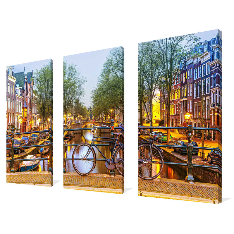 "Amsterdam Vélo", ensemble de 3 impressions sur toile