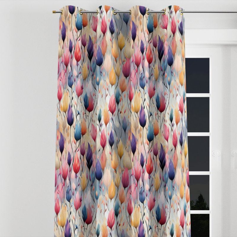 Colorful Ikat Whimsical Dreams - Rideau à œillets occultant rétro - 1 panneau, L 52 po x L 95 po, Œillets dorés