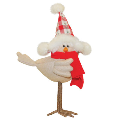 8.5" Right Facing Standing Bird with Red Scarf and Plaid Hat Christmas Figure