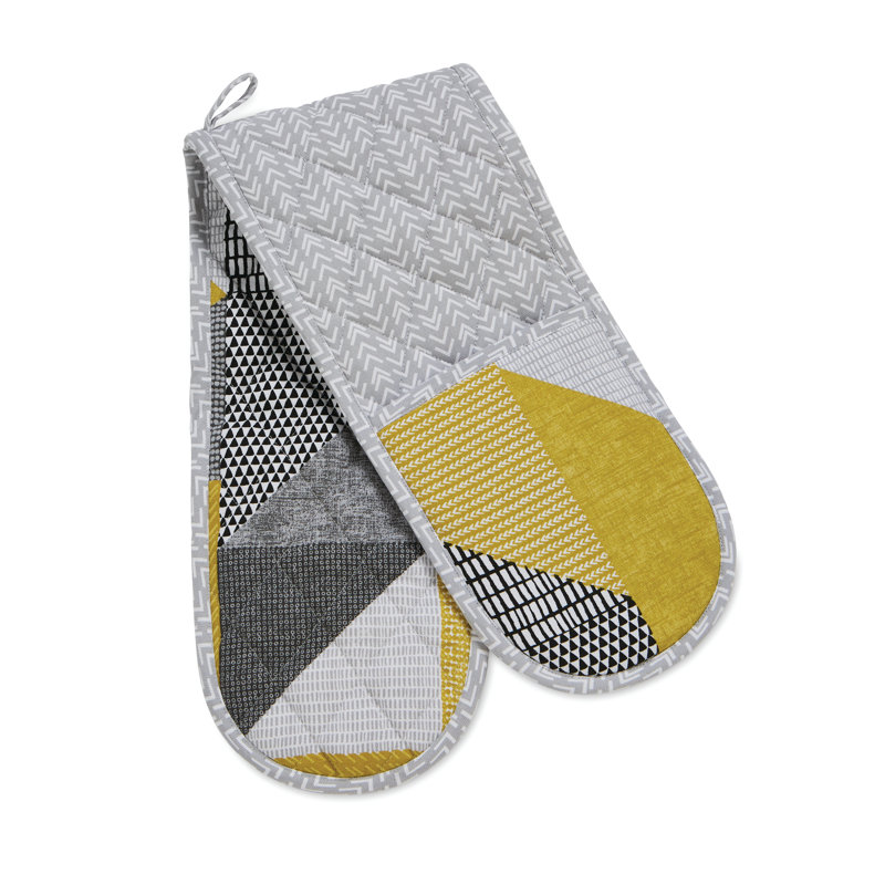 Larsson Geo Double Oven Glove, Yellow/White