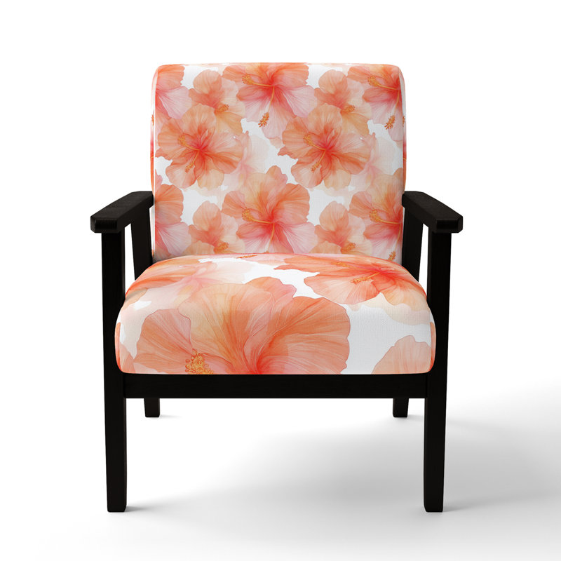 Chaise rembourrée Coastal Hibiscus, Accoudoirs carrés noirs