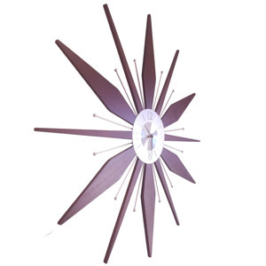 Midcentury/Modern Starburst Metal & Composite Wood Wall Clock 30 Inches - Walnut