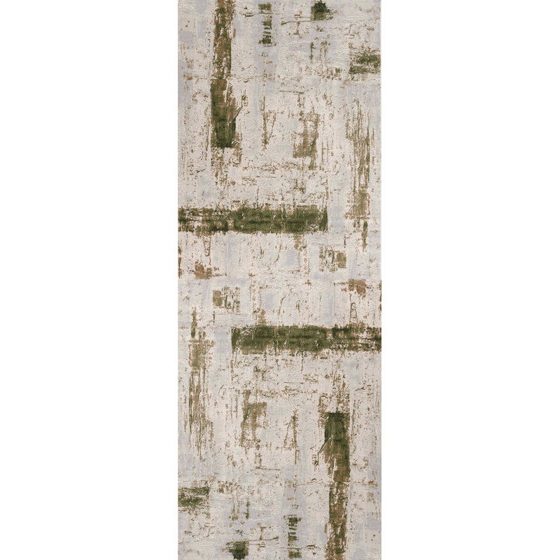 Rug Branch Silvan 2' x 20' (2'3" x 20') Green/Beige Abstract Indoor Runner Rug, Contemporary, Medium Pile, Stain-Resistant Hallway Carpet - Entryway, Mudroom, Bedroom, and Kitchen
