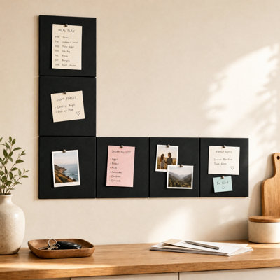 Large Wall Felt Bulletin Board, 6 Panels Self-Adhesive Felt Tile Tack Board with Pushpins, Perfect for Home and Office Wall Organization