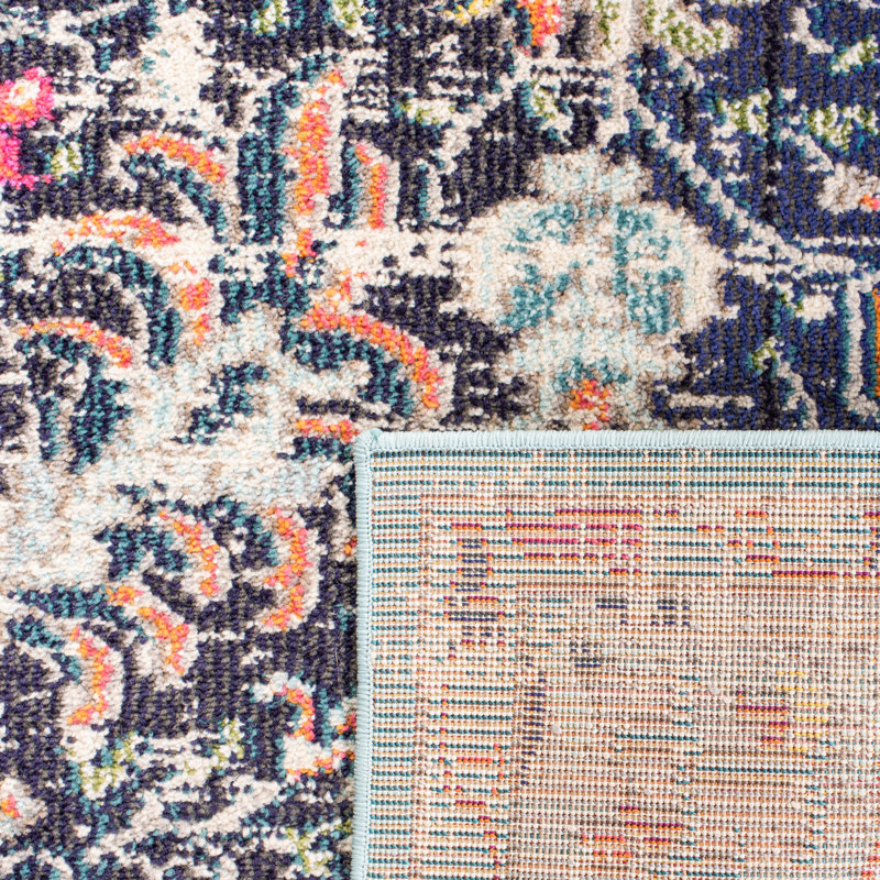 Felty Oriental Power Loom Polypropylene Area Rug in Black/Teal, Square 11'