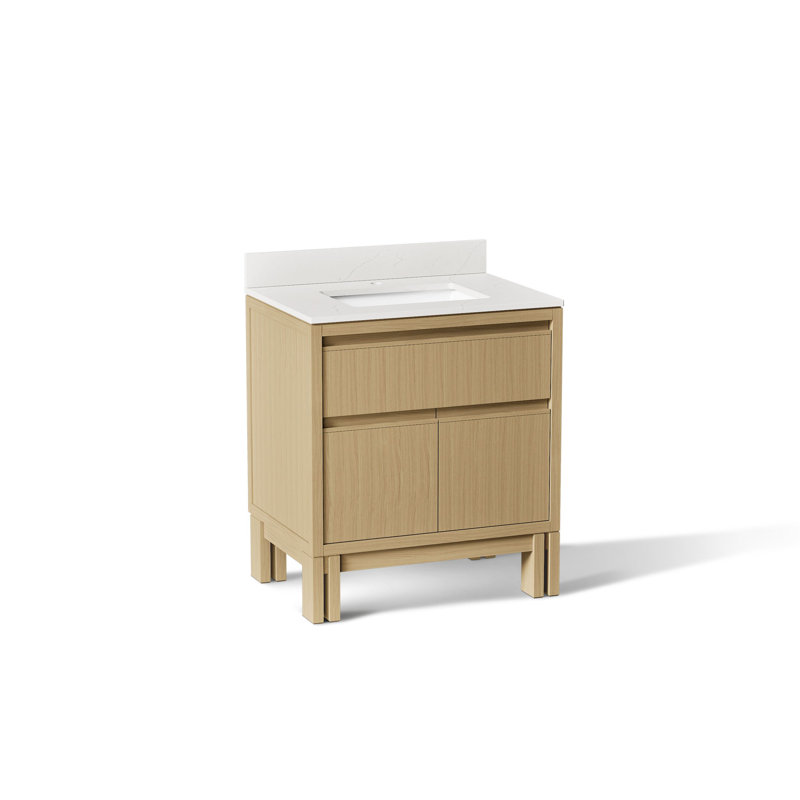 Meuble-lavabo avec lavabo et comptoir en quartz Solive, 30", Chêne clair