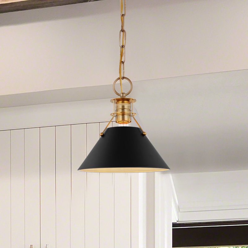 Rodarte 1-Light Dimmable Cone Pendant, Matte Black/Burnished Brass, 9.75" H x 9.5" W x 9" D