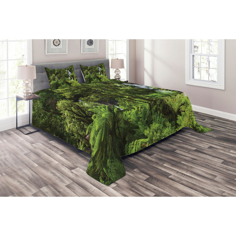 Forest Rustic Polyester Coverlet, King Bedspread + 2 Shams