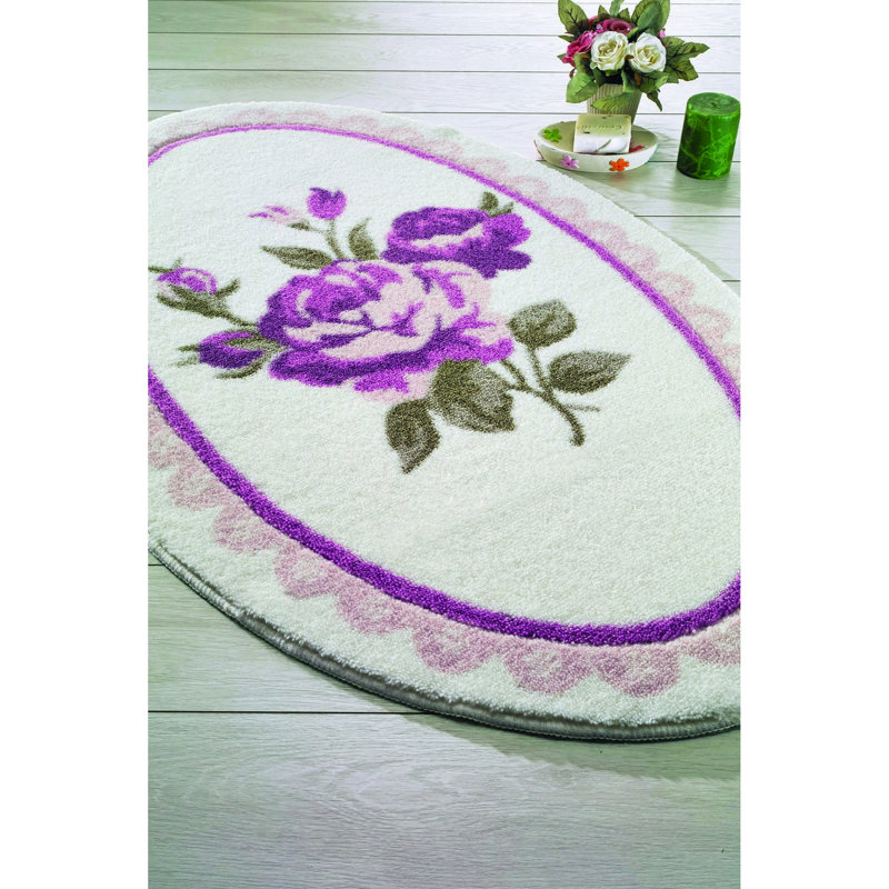 Tapis pour salle de bain Wickes, H 1,18 po x l 25,98 po x L 42,13 po, Blanc / mauve / vert