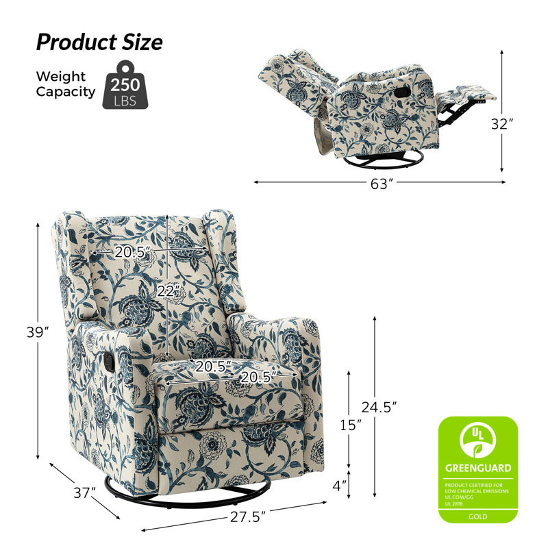 Fauteuil inclinable manuel oscillant floral Antonanzas, Polyester bleu
