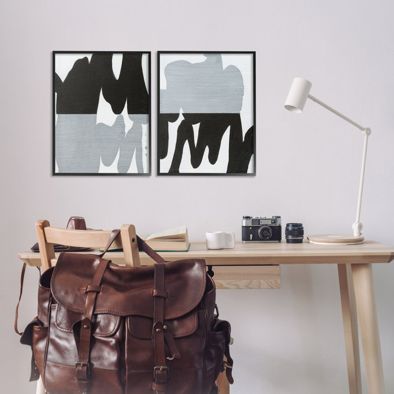 "Veiled" noir et blanc abstrait, ensemble de 2 estampes numériques encadrées par Jodi Fuchs, H 20 po x l 16 po