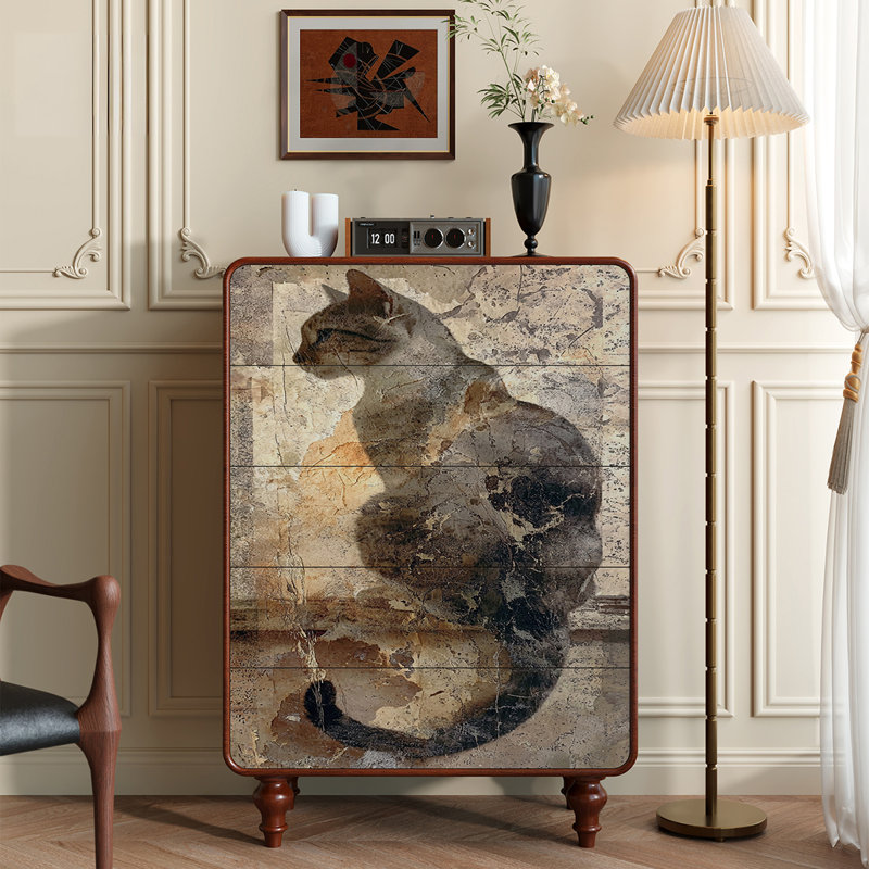 Commode 5 tiroirs Whimsical Cat Design