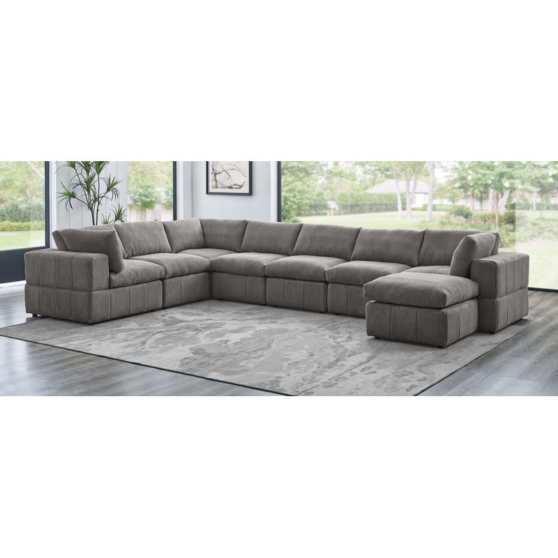 Canapé modulaire réversible en coin avec repose-pieds Aneea, Vert forêt, 33 po H x 160 po L x 104 po P