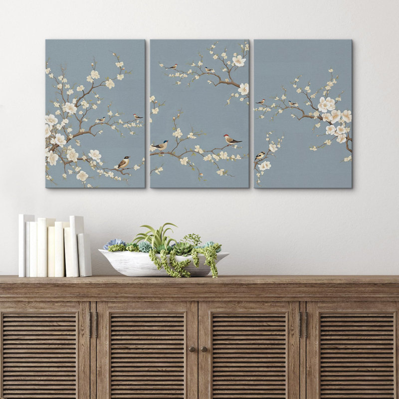 Fleurs de cerisier japonais minimes, Toile tendue, H 24 po x l 48 po