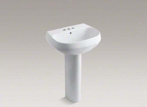 Wellworth Ceramic Pedestal Bathroom Sink with Overflow, 4" Centers, Timberline