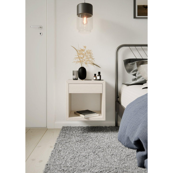 Arvester Modern Floating Bedroom Nightstand with Storage Drawer and Open Shelf Cubby Wade Logan Color: Light Oak