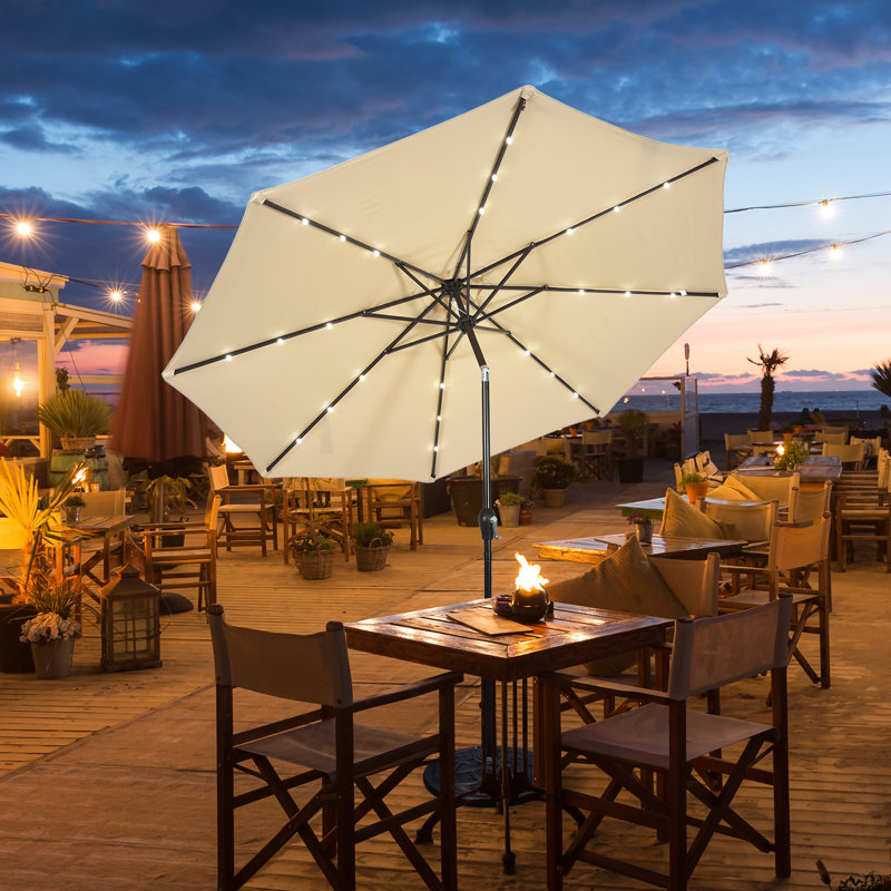 Noreene 300cm Lighted Tilt Market Parasol, 250cm H x 300cm W x 300cm D, Beige