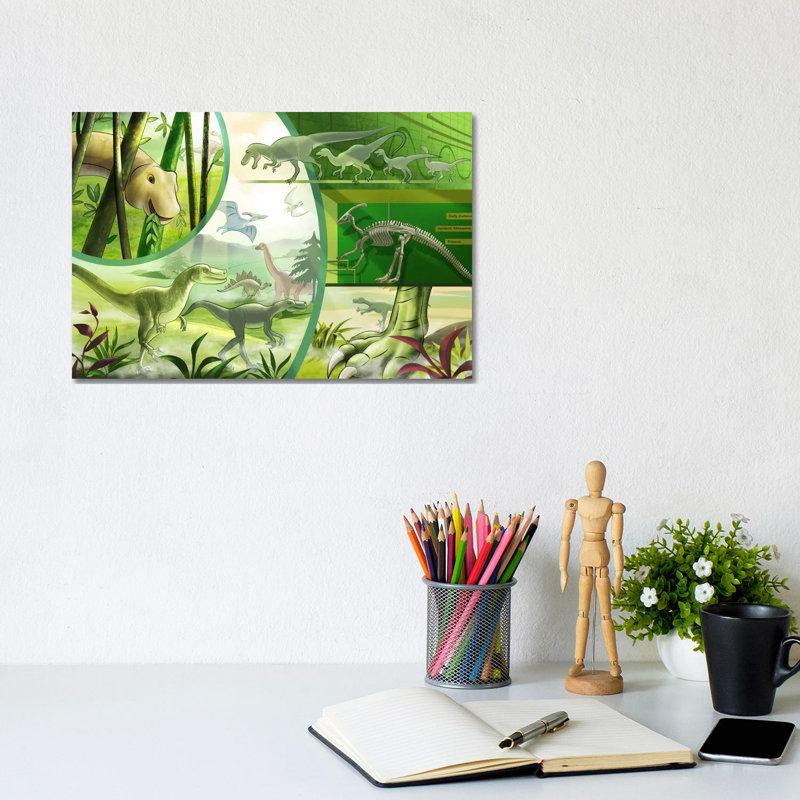 Jurassic Cartoon Dinosaurs - Wrapped Canvas Painting, 20.32 cm H x 30.48 cm W