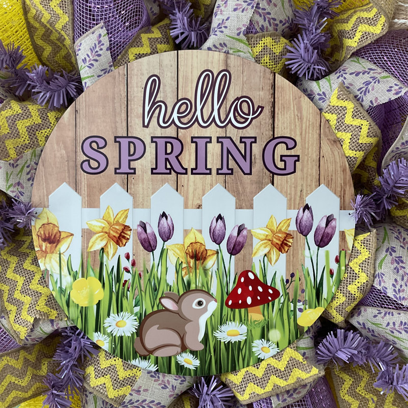 Couronne Hello Spring avec un lapin mignon et un champignon