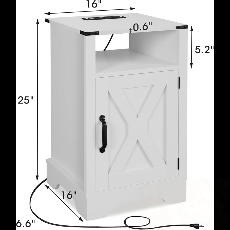 Ensemble de 2 tables de chevet avec station de charge et rangement, Blanc