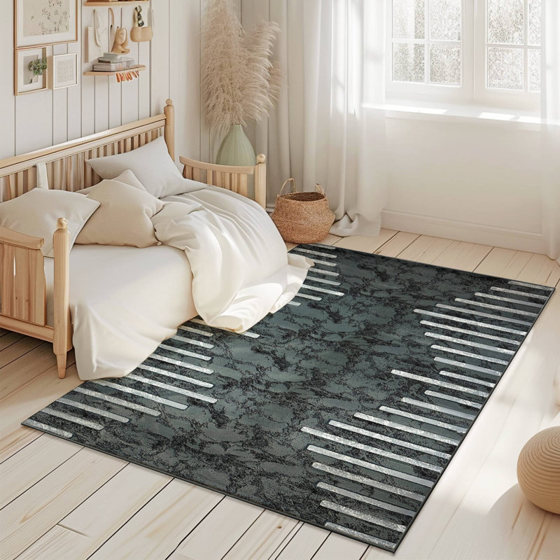 Abstract Thick Area Rug Hand Carved Modern Geometric Carpet Design 80019 Grey 8X10, Rectangle 7'11" x 10'10"