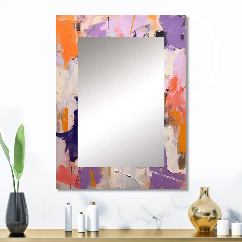 Poetic Expressionism In Purple And Orange I - Abstract Collages Unique Wall Mirror, Purple Mirror, Printed Metal Art