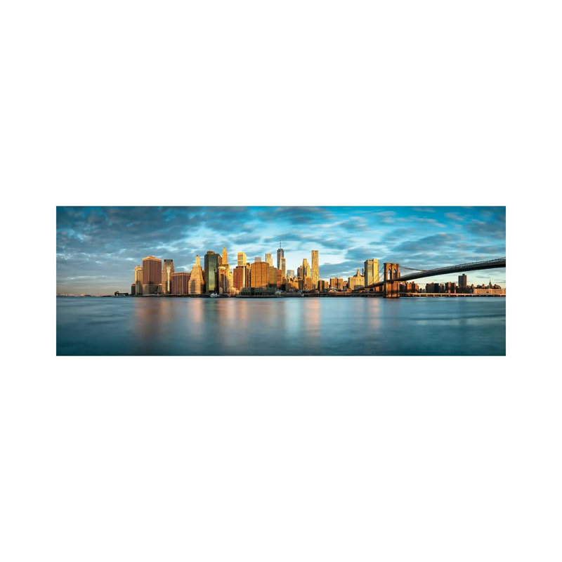 Lower Manhattan Skyline Panorama With Brooklyn Bridge by Jan Becke - Wrapped Canvas Panoramic Print