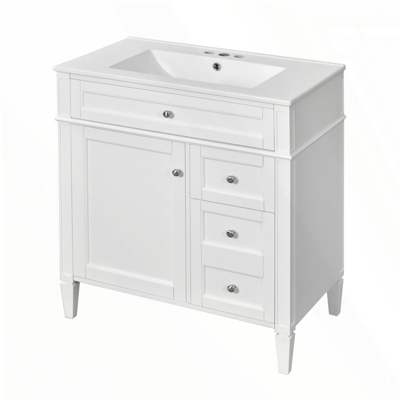 Meuble-lavabo de 30 po avec lavabo supérieur, Argent argent, Blanc