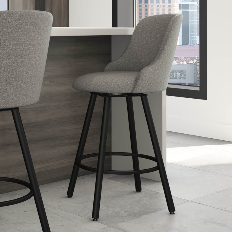 Alferd Swivel Counter and Bar Stool, Shiny Gray, Silver Gray, Counter Stool (26" Seat Height)