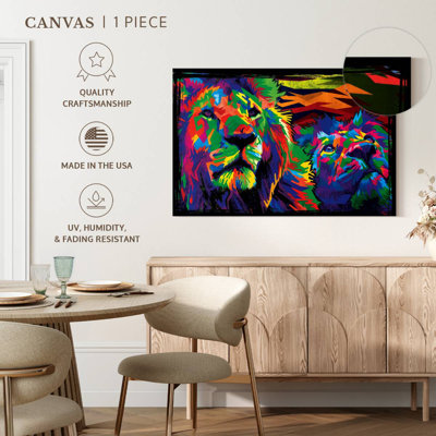Paire de lions multicolores Brampt