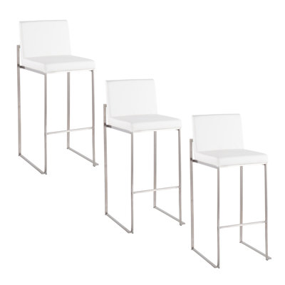 Ensemble de 3 tabourets de bar haut dossier Fuji 30 po - tabouret de bar contemporain en similicuir avec structure en acier inoxydable par LumiSource
