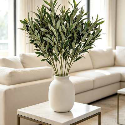 4 Pack Artificial Olive Branches, 31.5 Inch Flexible Bendable Faux Olive Stems with Olive Fruits, Realistic Fake Greenery Branches for Vase, Home Kitchen Farmhouse Office Wedding Table Decor, Indoor Artificial Plant Decoration
