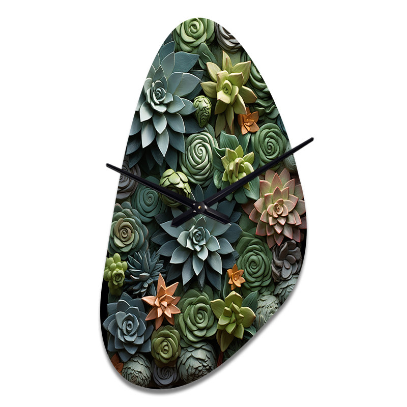 Green Succulents Natures Sculptures - Horloge murale de forme irrégulière, horloge murale asymétrique, Grand