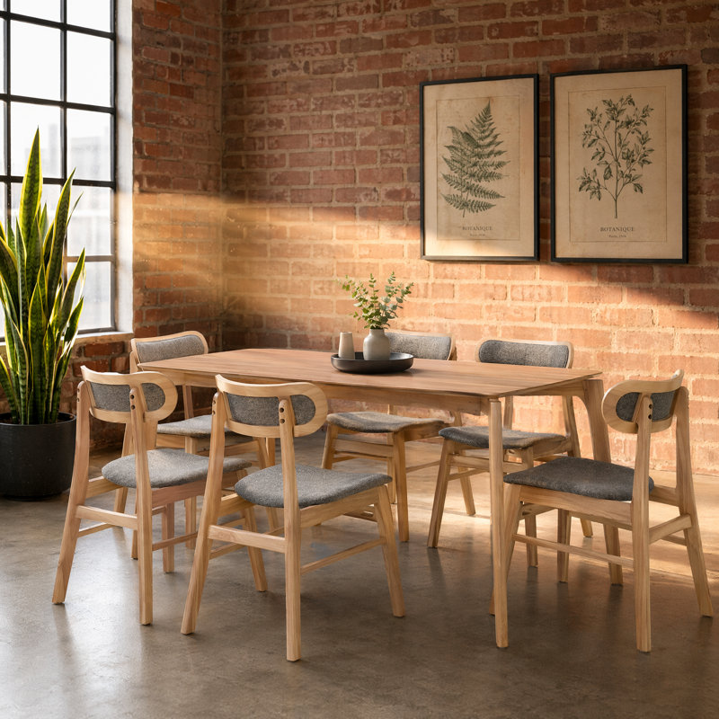 Ensemble de salle à manger 5 pièces en bois massif avec chaises sculptées, Oak, 6