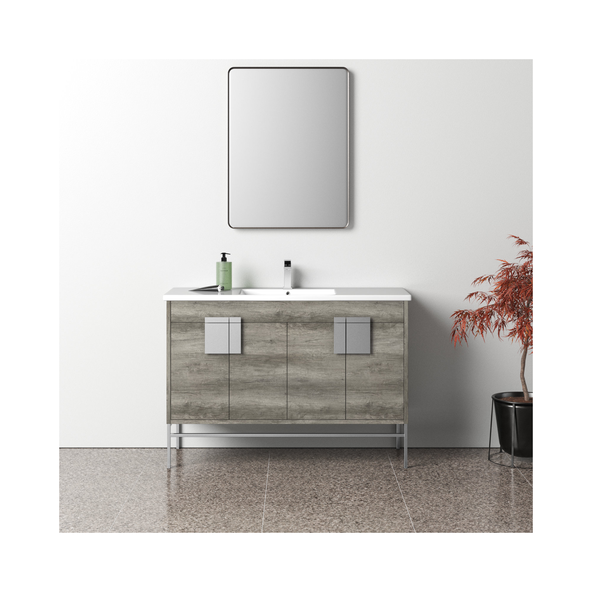 Maisie 48'' Single Bathroom Vanity, Grey, Polish Chrome