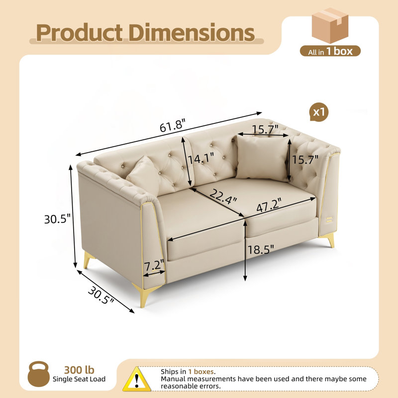 Canapé Chesterfield modulaire avec similicuir capitonné, Beige + similicuir blanc