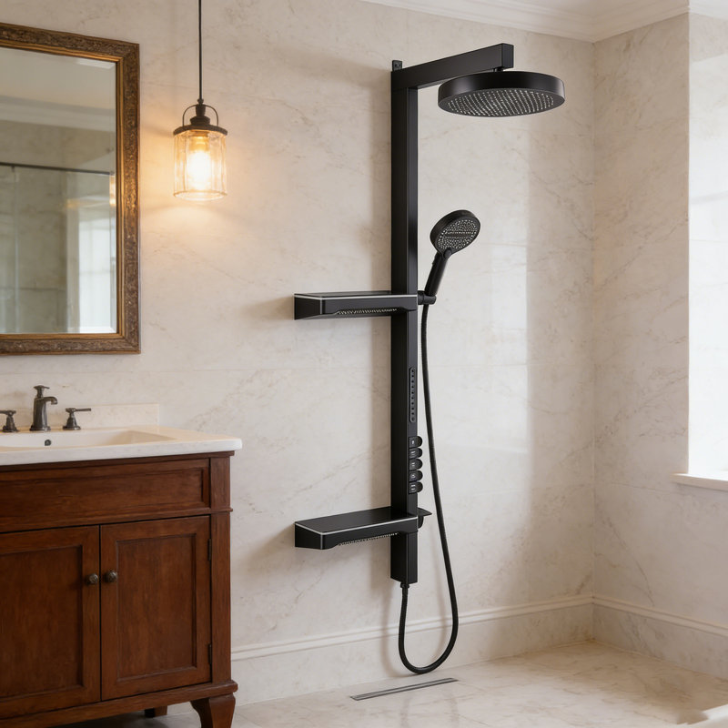 12.8" Exposed Rainfall Shower System，5 Functions with Handheld and Waist Shower，4 Spray Modes, Matte Black