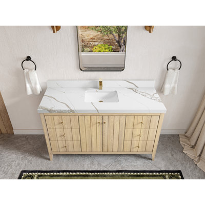 Meuble-lavabo simple en bois de chêne Atlanta Calacatta Poanazzo Quartz