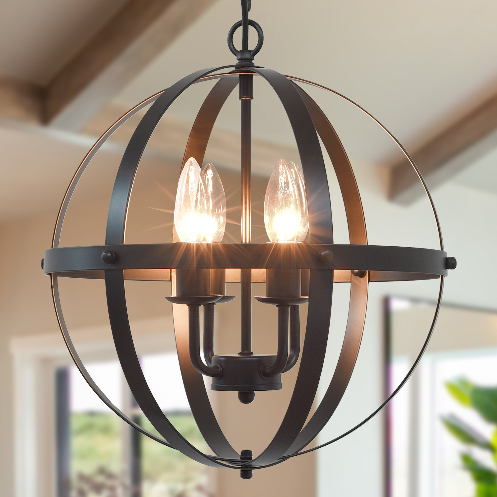Matte Black Farmhouse Globe Chandelier by Gracie Oaks - Adjustable Length, image size:1600x1600