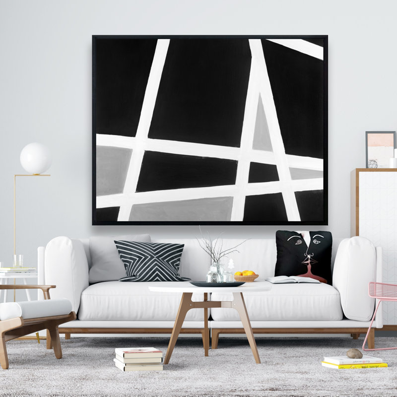 Black And White Abstract Lines Print On Canvas