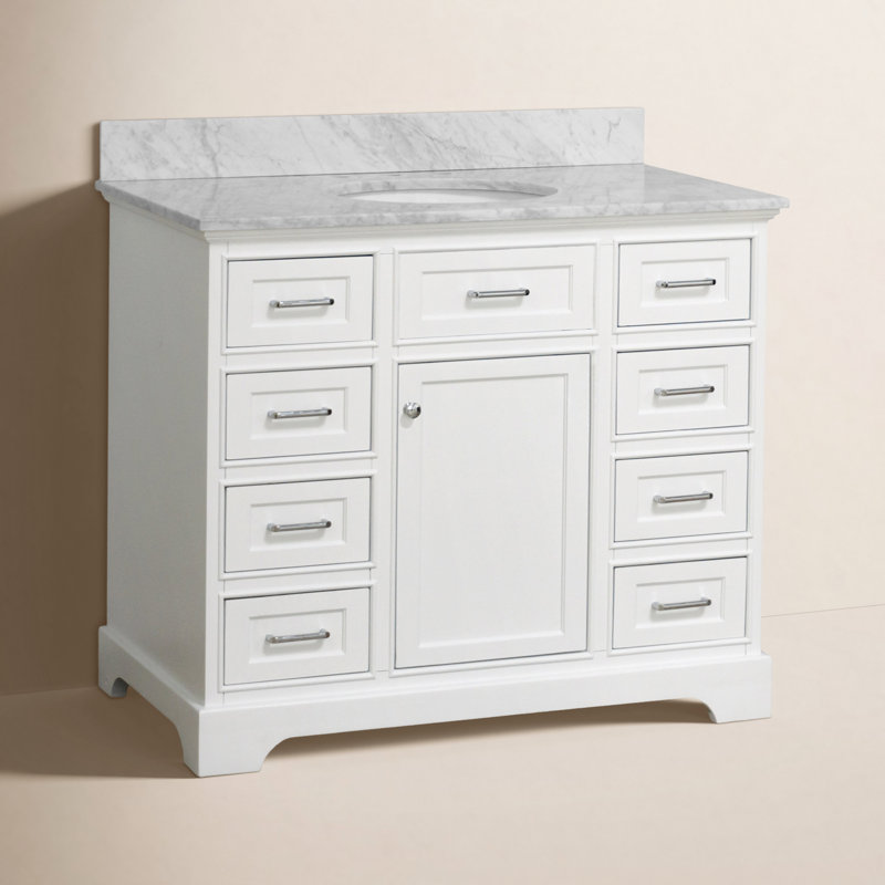 Ensemble de meuble-lavabo simple 42 po Ronnie, Blanc, Marbre de Carrare