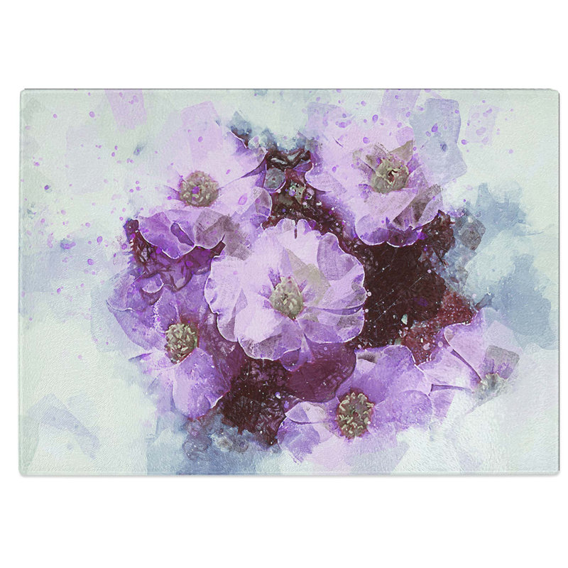 Glass Lilac Flower in Abstract Chopping Board, 28.5 cm W x 20 cm L