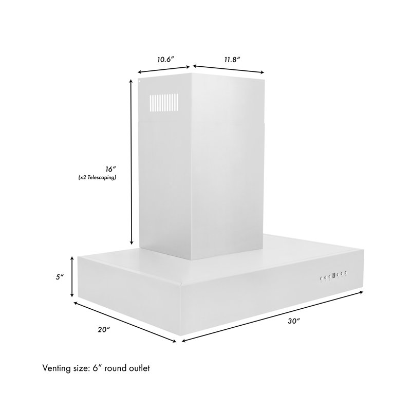 30" KECOM 500 CFM Ducted Wall Mount Range Hood in Brushed Stainless Steel