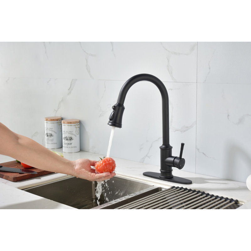 Robinet de cuisine rétractable en acier inoxydable avec esthétique noir mat et poignée simple pour une expérience améliorée