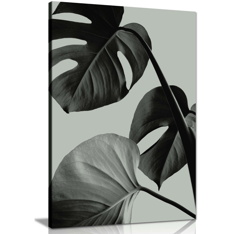 Teal Monstera Leaves - Wrapped Canvas Painting, 46cm H x 31cm W