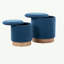 Contemporary Nesting Ottoman Set In Natural Wood And Blue Fabric By Lumisource