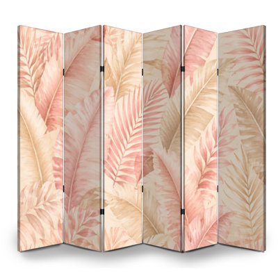 Cloison pliante 6 panneaux paravent Royal Blush rose beige feuilles tropicales Toile aquarelle
