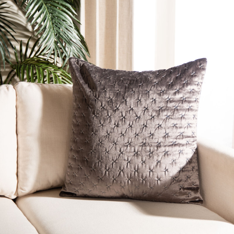 Deana Dark Grey 19" Embroidered Square Throw Pillow