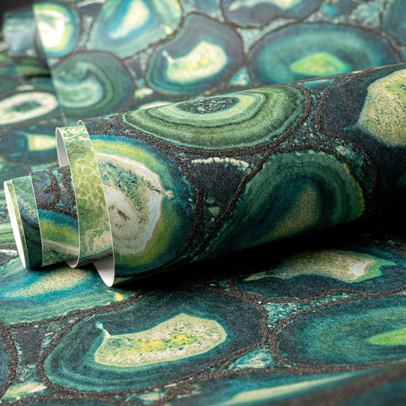 Chelchowska Pepper Collection Glass Bead Finish Geometric Filo Stone 10.05m x 70cm Wallpaper Roll, Green